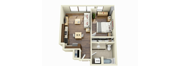 a 3d floor plan of a room with a bedroom and a bathroom