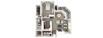 a 3d floor plan of a 2100 sq ft apartment