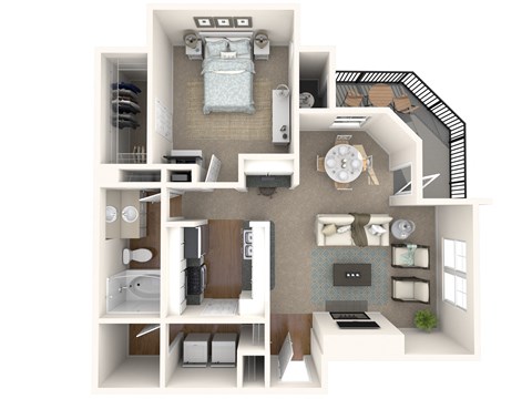 a 3d floor plan of a 2100 sq ft apartment