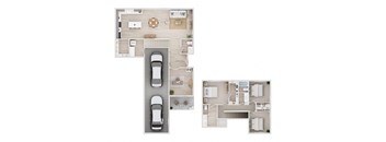 A floor plan of a house with a garage and a driveway.