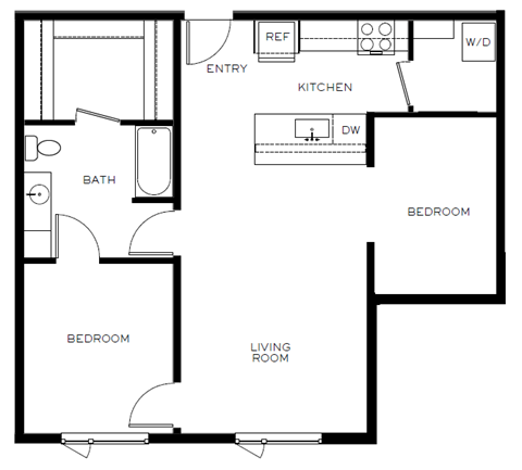 a floor plan of a house with a bedroom and a living room