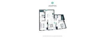 A 20 floor plan for a two bedroom apartment with two bathrooms.