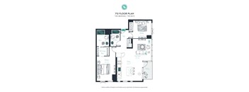 A floor plan of a 712 floor plan with two bedrooms and two bathrooms.