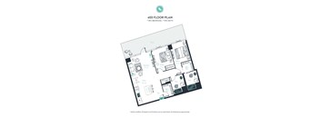A floor plan of apartment 403 with two bedrooms and two bathrooms.