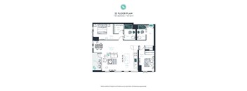 A 22 floor plan for a building with two bedrooms and two bathrooms.