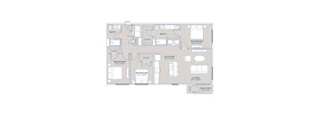 A floor plan of a house with three bedrooms, a living room, a kitchen, two bathrooms, and a balcony.