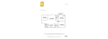 A floor plan for a living space with a balcony and four bedrooms.