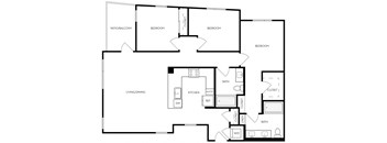 C1 1,387 Sq.Ft. without closet Floor Plan at Exhibit at J Town, San Jose, CA