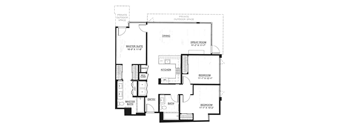 A floor plan of a house with a master suite and two bedrooms.