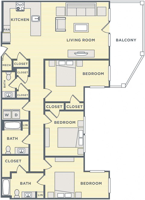 a floor plan of a house with bedrooms and a living room