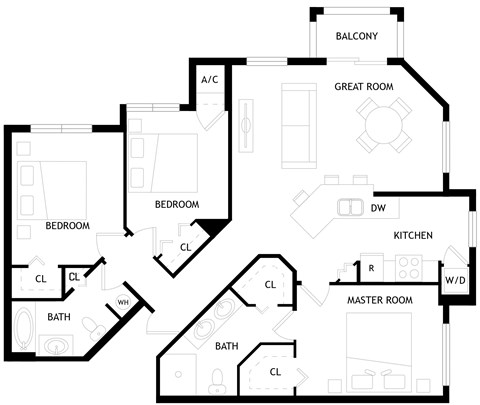 A black and white image of the C1 floor plan.