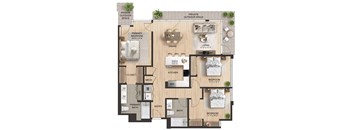 A floor plan of a house with a primary bedroom, a dining area, a kitchen, a living room, and a bathroom.