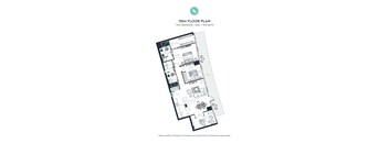 A floor plan of apartment 1504 with two bedrooms and two bathrooms.