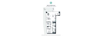 A floor plan of a 1502 square foot apartment with two bedrooms and two bathrooms.