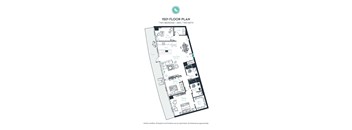 A floor plan of a 1501 square foot apartment with two bedrooms, a den, and two bathrooms.