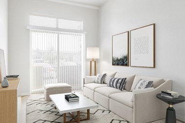 Arbour Square living room with white color walls and ceiling, sofa and center table