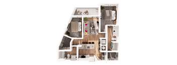 a floor plan of a house with a bedroom and a living room