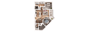 a floor plan of a house with a bedroom and living room