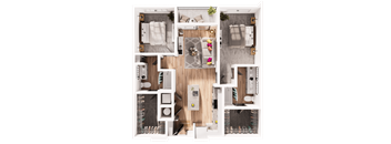 a 3d floor plan of a house with a bedroom and a living room