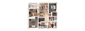 a 3d floor plan of a house with a bedroom and living room