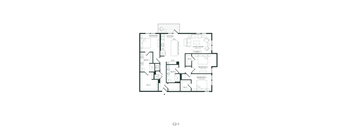 A black and white image of a floor plan for a C2-1 apartment.
