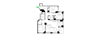A floor plan of a house with labeled rooms such as Bedroom 1 and Kitchen.
