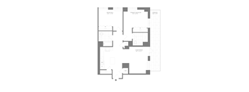 A floor plan of a building with multiple rooms and corridors.