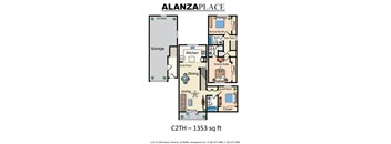 Three bedroom three bathroom 1,353 Sq.Ft. Floor plan at Alanza Place, Phoenix, Arizona