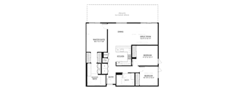 A black and white image of a floor plan for a house with a private outdoor space.