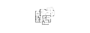 A floor plan of a house with a master bedroom, two bathrooms, a living area, a dining area, and two bedrooms.