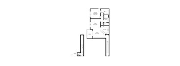 A floor plan of a house with a kitchen, living room, dining room, and bathrooms.