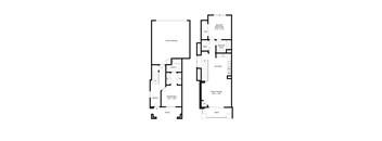 A floor plan of a house with two bedrooms, a garage, a kitchen, a great room, and a patio.