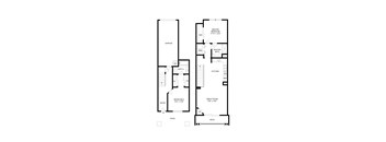 A black and white floor plan of a two-story house with a garage, two bedrooms, a master bedroom, a master bath, a kitchen, a great room, and a deck.