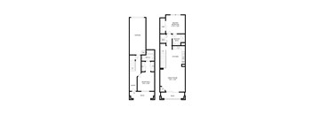 A floor plan of a house with a garage, two bedrooms, a kitchen, a great room, and a deck.
