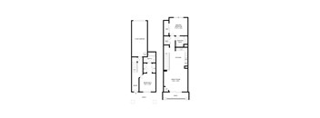 A floor plan of a house with two bedrooms, a garage, a patio, and a deck.