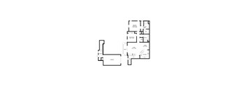 A floor plan of a house with a living room, two bedrooms, a garage, and a kitchen.