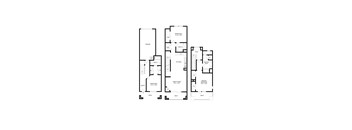 A floor plan of a house with three bedrooms, a garage, a patio, and a deck.