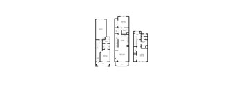 A set of three floor plans for a house with a garage, kitchen, and master bedroom.