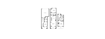 A floor plan of a house with two bedrooms, a garage, a kitchen, a living room, a dining room, and a deck.