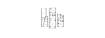 A floor plan of a house with three bedrooms and a garage.