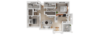 A 3D floor plan of a house showing all the rooms and their layout.