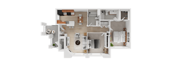 A top-down view of a well-organized apartment layout.