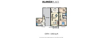 Three bedroom three bathroom A 1,353 Sq.Ft. Floor plan at Alanza Place, Phoenix