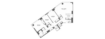 a floor plan of a bedroom apartment with a geometric floor shape