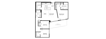 A black and white image of a house floor plan with a laundry room, two bathrooms, two bedrooms, a kitchen, a dining room, a great room, a master suite, and a master bath.