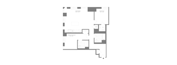 A floor plan of a house with a living room, two bedrooms, a bathroom, and a kitchen.