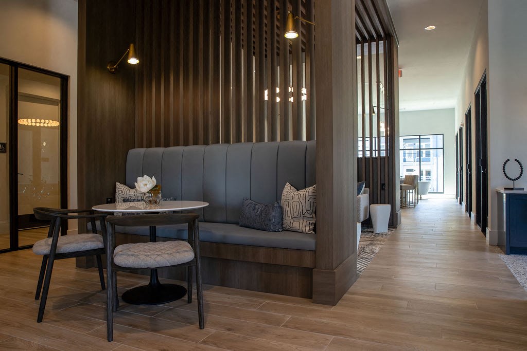 a living room with a couch and a table