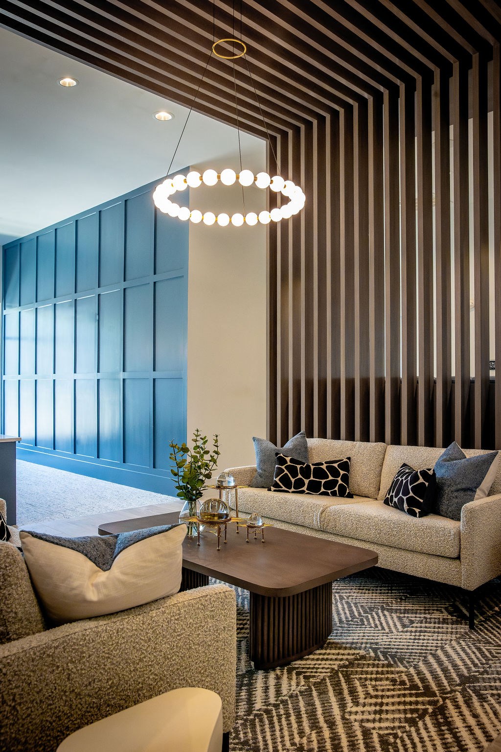 a living room with a couch and a coffee table