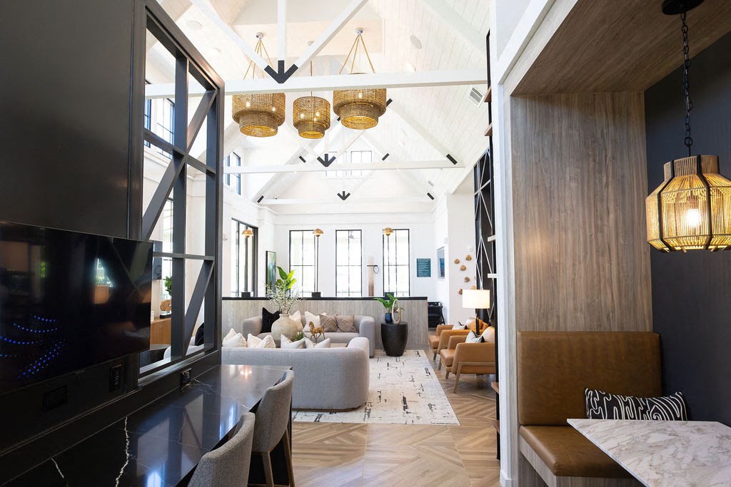 a living room with a couch and a tv