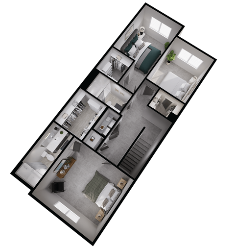 a 3d drawing of a floor plan of a house